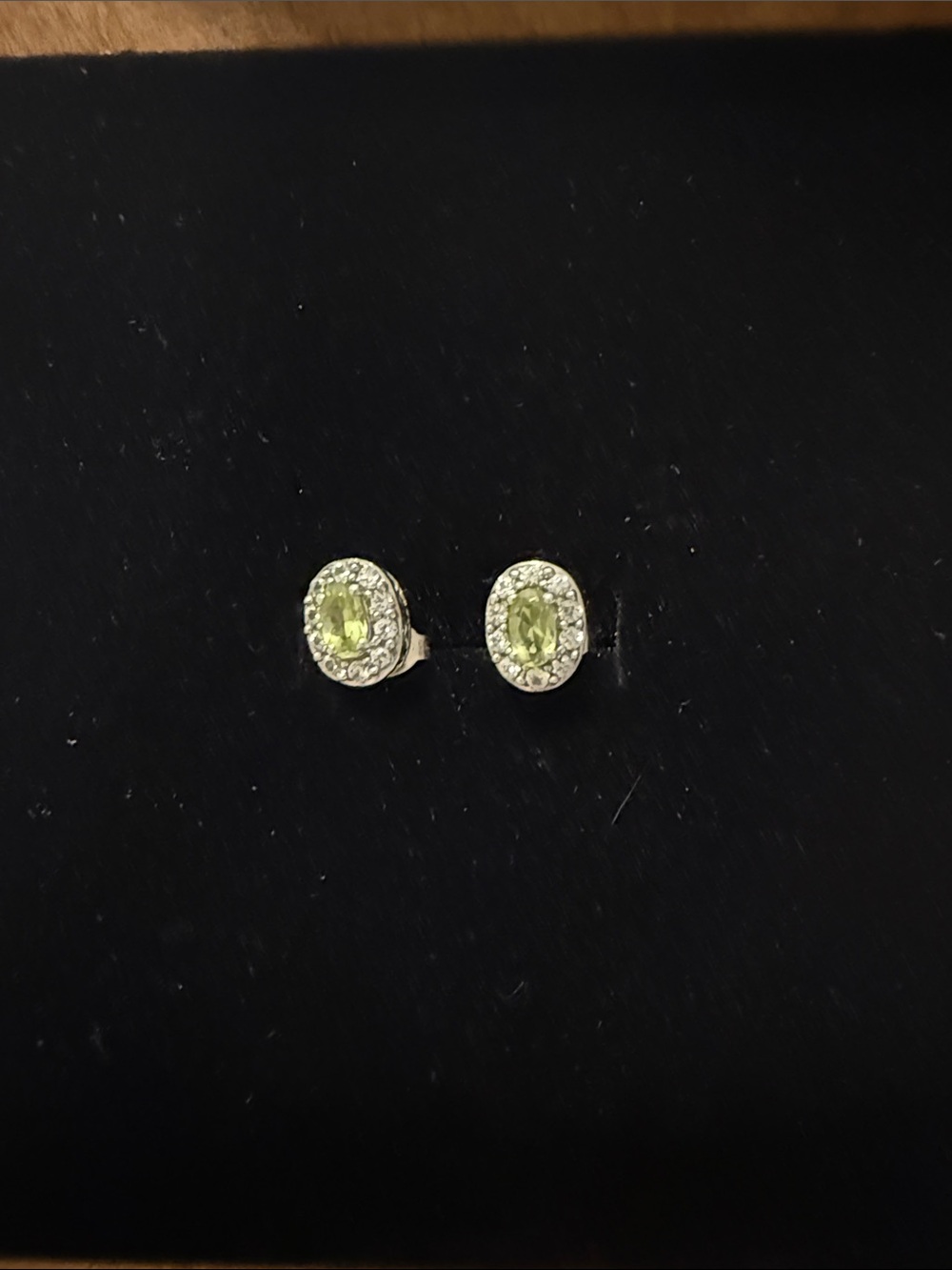 925 Sterling Silver, White Topaz, Natural Peridot, Oval Halo Studs